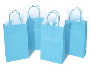 DjinnGlory 24 Pack Small Blue Paper Gift Bags with Handles and 24 Blue Tissue Wrapping Paper for Birthday Wedding Baby Shower Party Favors Goodies