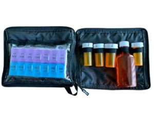 Traveler Size Medication Bag. Portable Holds 5 Assorted Sizes of containers