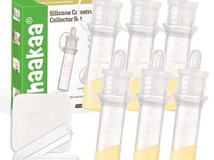 haakaa Colostrum Collector Set Includes a Portable Case and a White Cotton Cloth Wipe for Breastfeeding Moms to Collect Store and Feed Colostrum