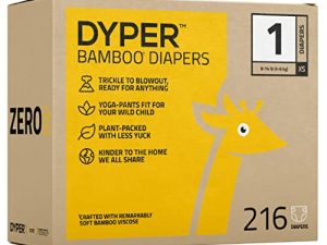 DYPER Viscose from Bamboo Baby Diapers Size 1 | Honest Ingredients | Cloth Alternative | Day & Overnight | Made with Plant-Based* Materials | Hypoallergenic for Sensitive Newborn Skin