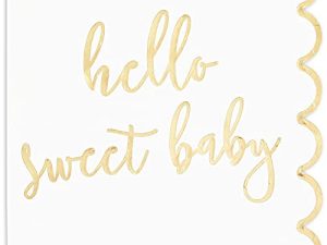 Hello Sweet Baby Scalloped Paper Napkins for Baby Showers (6.3 In