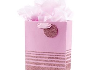 Hallmark 9" Medium Gift Bag with Tissue Paper (Pink Glitter Stripes) for Birthdays
