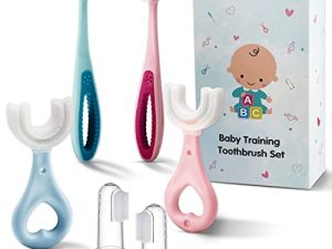 6 in 1 Baby Training Toothbrush Set - Infant to Toddler Toothbrush Oral Care Silicone Toothbrush for Baby - Food Grade Silicone