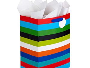 Hallmark 17" Extra Large Gift Bag with Tissue Paper (Rainbow Stripes) for Birthdays