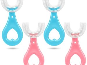 4 Pack Kids U Shaped Toothbrush with Soft Silicone Brush Head