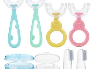 PandaEar 4 Pack U Shaped Toothbrush Kids Toddler with Soft Silicone Brush Head for Age 2-6