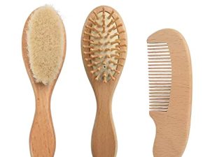 PandaEar Baby Hair Brush and Comb Set for Newborn| Natural Wooden Hairbrush with Soft Goat Bristles