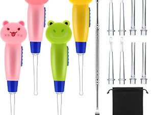 Earwax Remover Tool - 4 Pieces LED Earwax Spoon Safe Ear Pick Spoon and Stainless Steel Double-end Earwax Spoon
