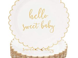 Sparkle and Bash 48 Pack of Hello Sweet Baby Paper Plates for Baby Shower (9 Inches)