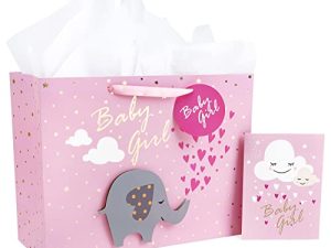 MAYPLUSS 16" Extra Large Gift Bag with Gift Card and Tissue Paper - Baby Girl 3D Making Design