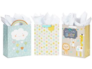 Hallmark 13" Large Baby Gift Bags with Tissue Paper (3 Bags: Cloud and Rainbow