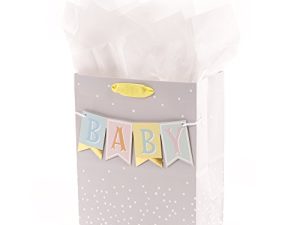 Hallmark 9" Medium Baby Gift Bag with Tissue Paper - Baby Banner in Grey