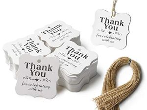 SallyFashion 150 PCS Paper Gift Tags Thank You Gift Tags with String for DIY Thanksgiving Day Halloween Christmas Wedding Party Favors