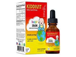 Kiddivit Baby Iron Liquid Drops with Vitamin B12 & Folate - 60 Daily Servings