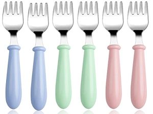 6 Pieces Stainless Steel Toddler Forks Baby Forks for Self Feeding