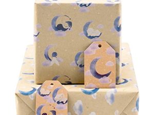 BIOBROWN Baby Shower Wrapping Paper Sheet with Gift Tags for Birthday