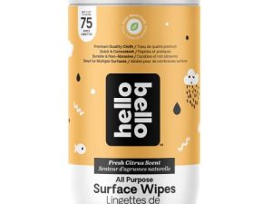 Hello Bello Surface Wipes I Multipurpose Plant Based Cloth Wipes for All of Life's Messes I Fresh Citrus Scent I 75 Count (1 Pack) (100728)