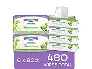 Aleva Naturals Bamboo Baby Wipes | Perfect for Sensitive Skin | Extra Strong and Ultra Soft | Natural and Organic Ingredients | Certified Vegan | 6 packs of 80ct – Total of 480ct (37944)