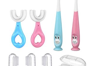 prony 8 in 1 Baby Training Toothbrush Set - Infant to Toddler Oral Care Toothbrushes for Babies 1-4 Years Old -- Food Grade Silicone
