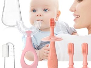 SYNPOS 6 in 1 Baby Infant Toothbrush Set Toddler Finger U-Shaped Toothbrush Training Tooth Brush Toothbrush 0-24 Months 2 3 4 5 6T Old Extra Soft Bristles