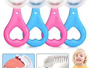 U Shaped Toothbrush Kids 4 Pack - Toddler Toothbrush with Food Grade Soft Silicone Brush Head