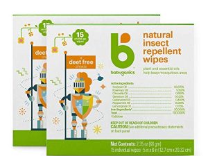 Babyganics DEET Free Travel Size Insect Repellant Wipes | Natural Plant Based
