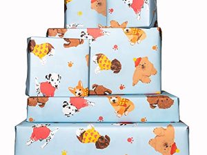 CENTRAL 23 - Blue Wrapping Paper Sheets - Dogs - Puppies in Hats - For Boys Kids New Baby - 6 Birthday GiftWrap - Recyclable