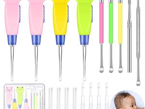 17 Pieces Earwax Remover Tool Cute Kid's LED Earwax Spoon Ear Cleaner with Light Ear Pick Stainless Steel Ear Curette Double End Earwax Spoon Ear Wax Cleaning Tool Removal Kit