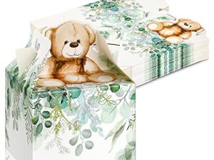 Spakon 50 Pack Baby Shower Party Favor Boxes Paper Treat Box Teddy Bear Decorations for Boy Girls Favors Guests Candy Gift Bags Birthday Gender Reveal