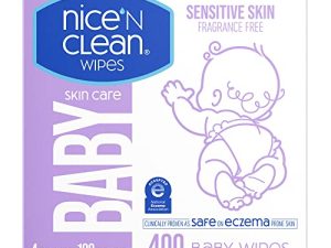 Nice 'n CLEAN Skin Care Baby Wipes Unscented 100ct (4-Pack) | Ideal for Sensitive Skin | Safe on Eczema Prone Skin | 100% Plastic-Free
