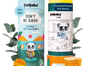 EmBeba Natural Diaper Rash Cream for Baby with Sensitive Skin | Travel Friendly Baby Rash Ointment with Built-in Diaper Balm Stick Roll-On Applicator