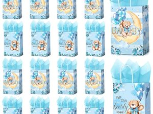 16 Pack Bear Baby Shower Bags with 16 Pcs Tissue Paper Gender Reveal Party Favor Gift Bags We Can Bearly Wait Baby Party Candy Goodie Treat Bags for Baby Shower Kids Birthday Party Supplies