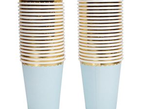 Geeklife Gold Paper Cups with Sparkly Gold Foil Border Disposable Paper Cups 9oz for Dinner