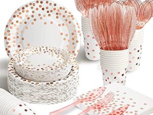 175 Pcs White Rose Gold Plates And Napkins Party Supplies
