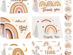 Pajean Pieces Rainbow Thank You Cards with Envelopes and Stickers Boho Greeting Cards Rainbow Blank Note Cards Appreciation Cards Boho Party Favors Supplies for Baby Shower Wedding Birthday Party