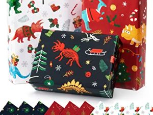 Christmas Dinosaur Wrapping Paper - 10 Sheet Christmas Gift Wrap Dino Wrapping Paper 20" x 27" Dino Theme Favor Paper for Kids Boys Christmas Birthday Baby Shower Holiday Wrapping Paper Set Green Gift Wrap