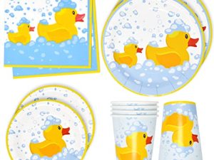 Duck Party Supplies Set 24 9" Plates 24 7" Plate 24 9 Oz Cup 24 Lunch Napkin for Yellow Ducks Rubber Ducky Bubble Bath Birthday Baby Shower Gender Reveal Pajama Party Disposable Tableware Decor